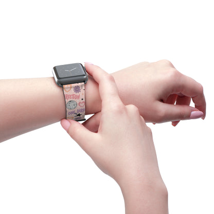 Person wearing a smartwatch with a pastel One Direction inspired watch band featuring disco balls, stars, hearts, and flowers.